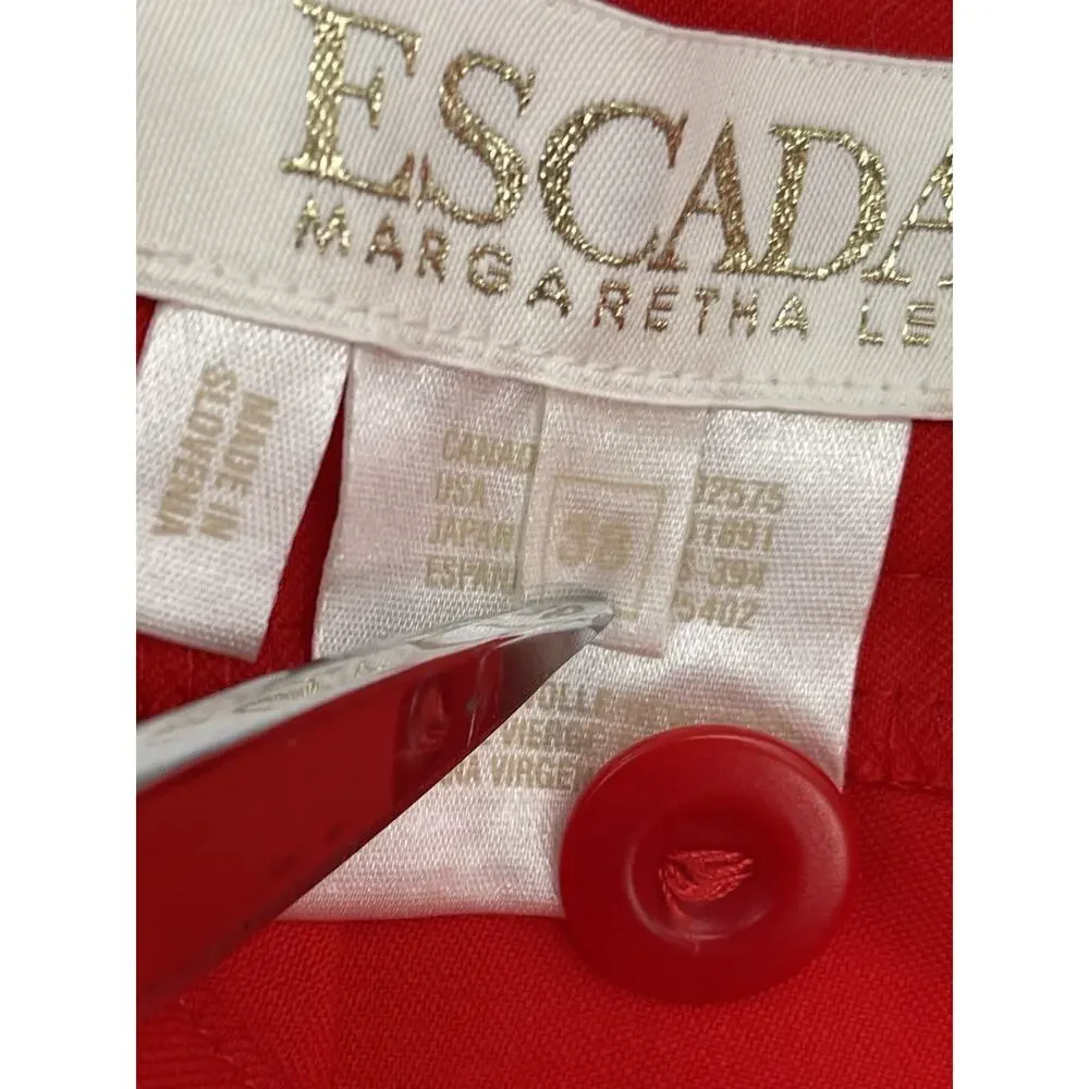 Vintage Escada Margaretha Ley Pants Pleated Front Red Wool Size 38 US 8